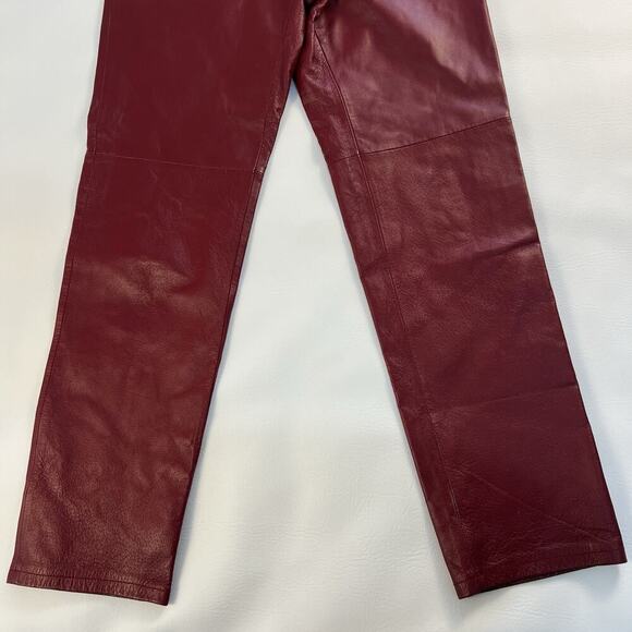 Metrostyle Women's Red Leather Flat Front Wide Leg 5 Pocket Chino Pants Size 4 - Picture 5 of 11